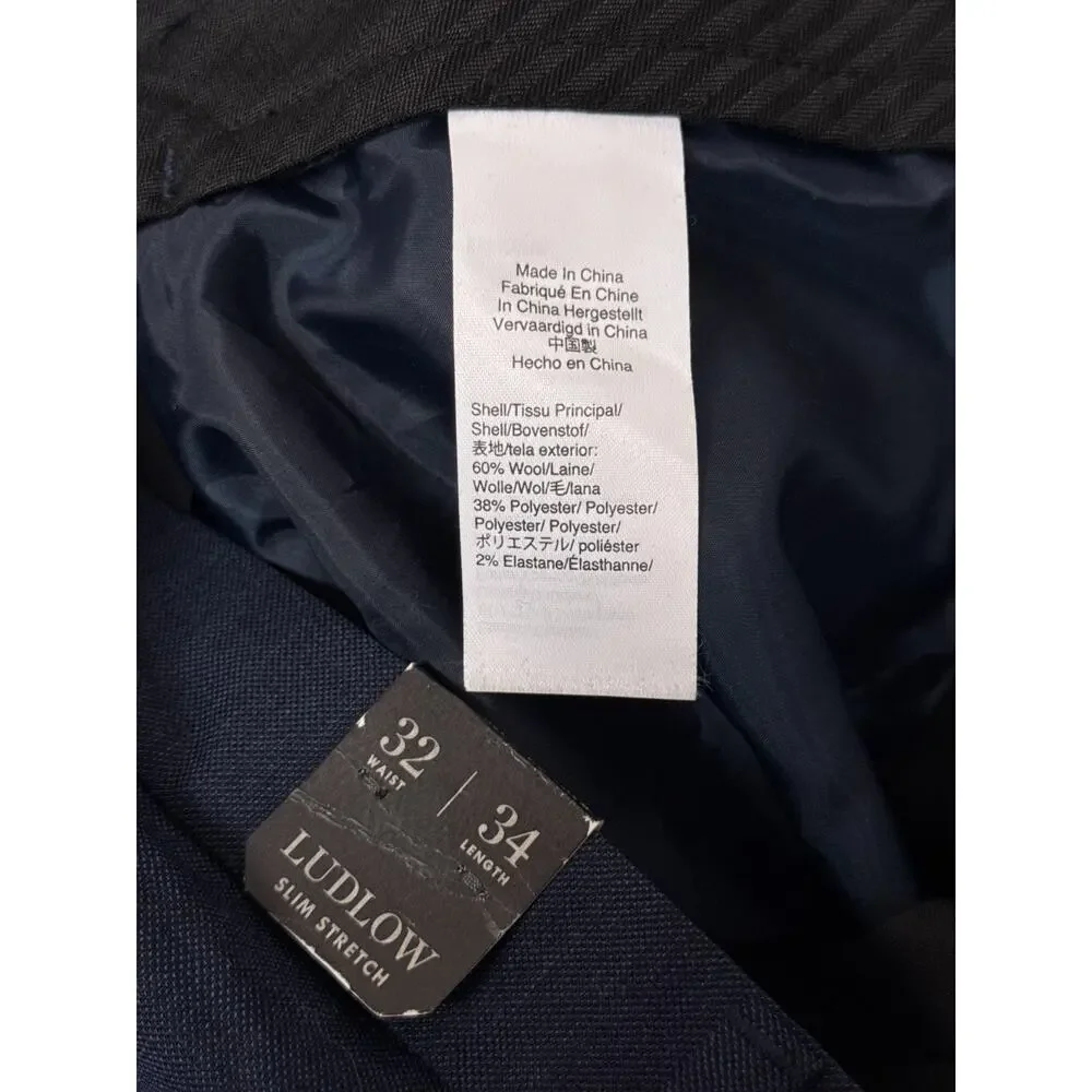 New J Crew Ludlow Slim Dress Pants 32 x 34 Mens Blue Stretch Wool Trouser